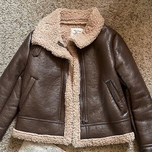 Maralyn & Me Dark Brown Jacket with Cream Shearling Trim